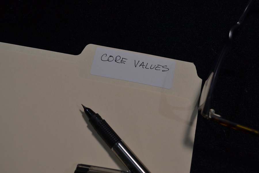 core-values folder on a desk